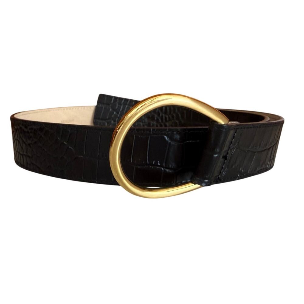 Talbots Croc Embossed Leather Belt Black S